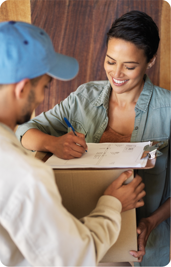 Member signing for a delivery from a LifeRx.md partner pharmacy.