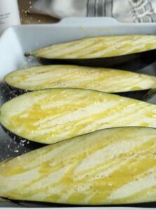 eggplants drizzled with oil